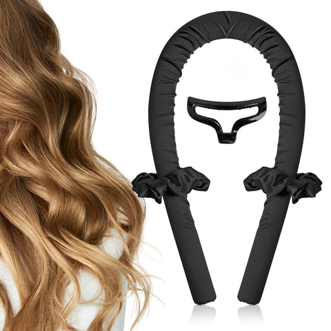 Heatless Curling Rod Headband - Overnight No Heat Curlers for Long Hair with Hair Clips & Scrunchie, TikTok Sleeping Heatless Hair Curler Silk Ribbon Rollers Kit for Soft Hair (Black)