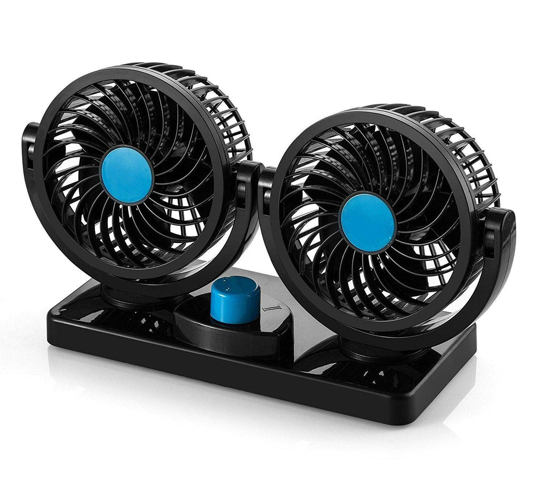 12V DC Electric Car Fan - Rotatable 2 Speed Dual Blade with 9FT Cord Quiet Strong Dashboard Cooling Fan