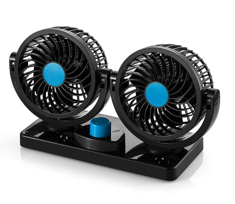12V DC Electric Car Fan - Rotatable 2 Speed Dual Blade with 9FT Cord Quiet Strong Dashboard Cooling Fan