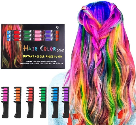 fashion mania Hair Chalk Comb 6 Colors Temporary Hair Dye Marker Gifts for Girls Kids Adults for Halloween Christmas Birthday Party, Cosplay