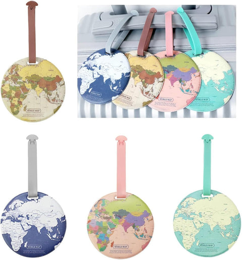 fashion mania Luggage Tags Set with Name Id Card,Globe Pattern PVC Luggage Tag, Travel Tags for Handbag, School Bag, Suitcase