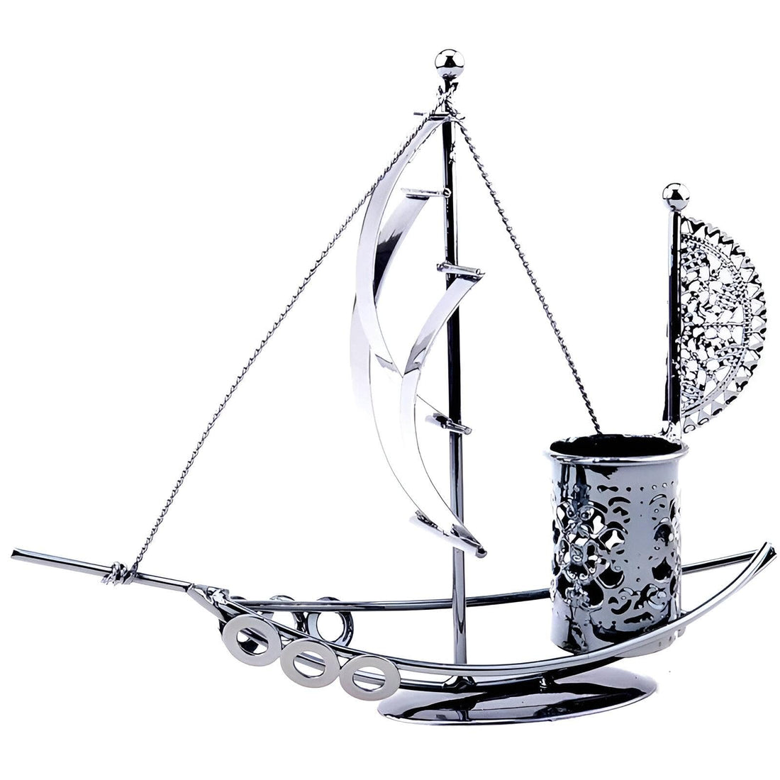 Metal sailboat decor - stylish desk organizer for home and office, a functional and artistic gift for anyone who loves marine themes and stylish accessories