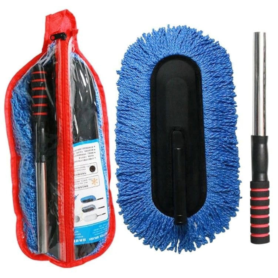 QSHOP Microfiber Car Cleaning Brush with Extendable Long Handle, Scratch Free, Car Dust Brush for Trucks, SUV, RV, Motorcycles, Boats, Home (Blue)