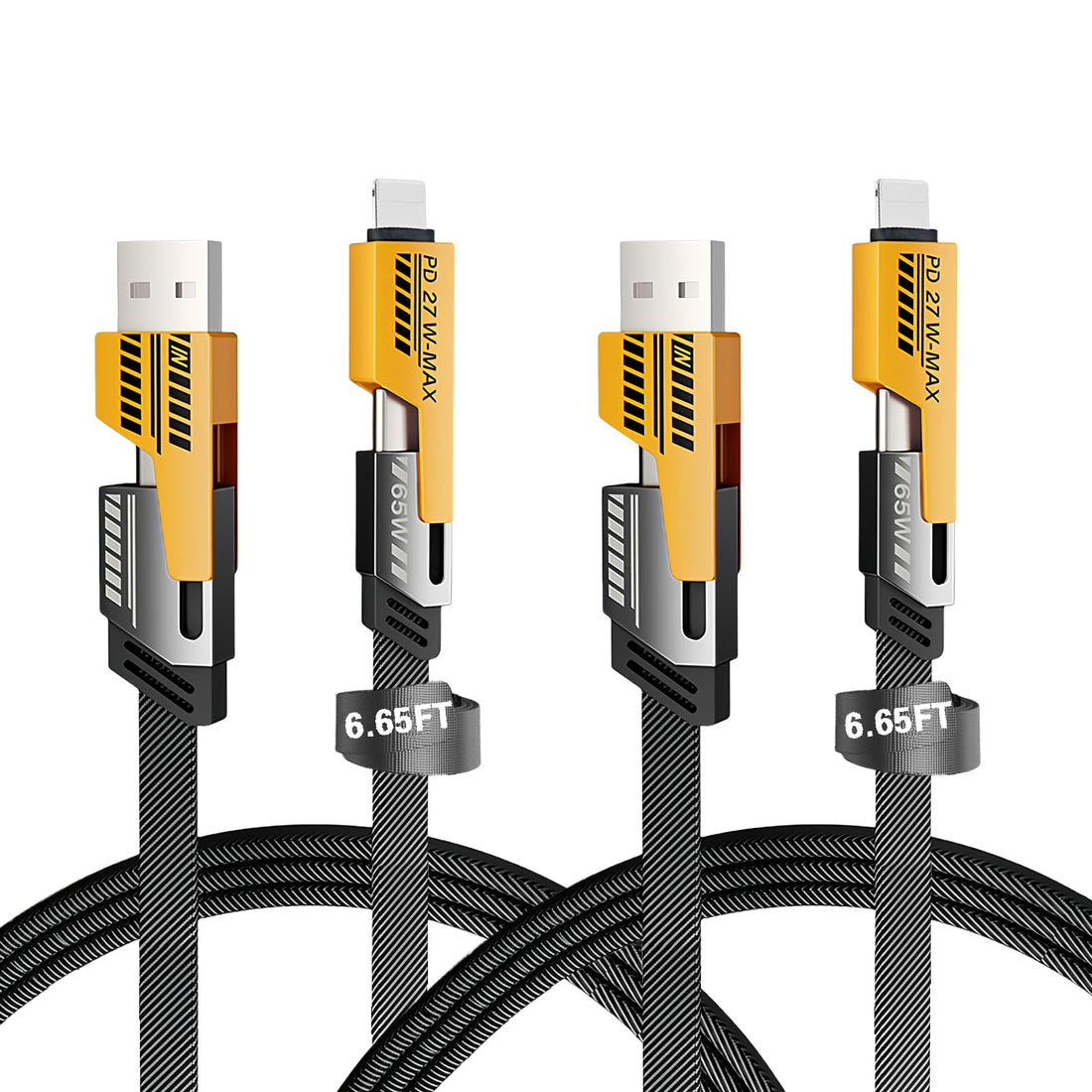 2Pack Multi USB Charger Cable, 4 in 1 Multiple Fast Charging Cable 6.56FT/2M with USB A/USB C to USB C/IP, Data Transfer, Compatible iPhone/Android/Pad/More