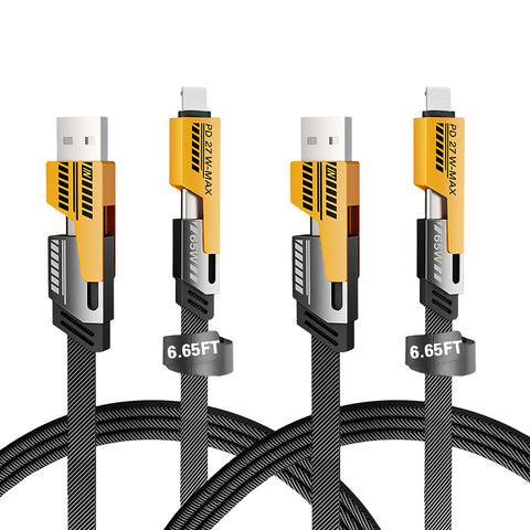 2Pack Multi USB Charger Cable, 4 in 1 Multiple Fast Charging Cable 6.56FT/2M with USB A/USB C to USB C/IP, Data Transfer, Compatible iPhone/Android/Pad/More