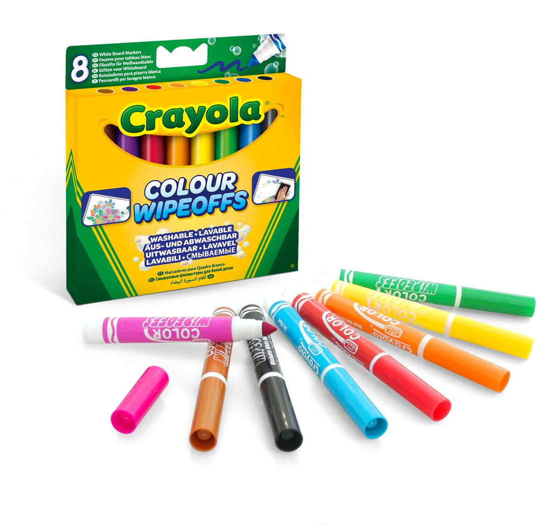 CRAYOLA - Washable Whiteboard Markers, 8 Colours, Thick Tapered Tip, 03-8223