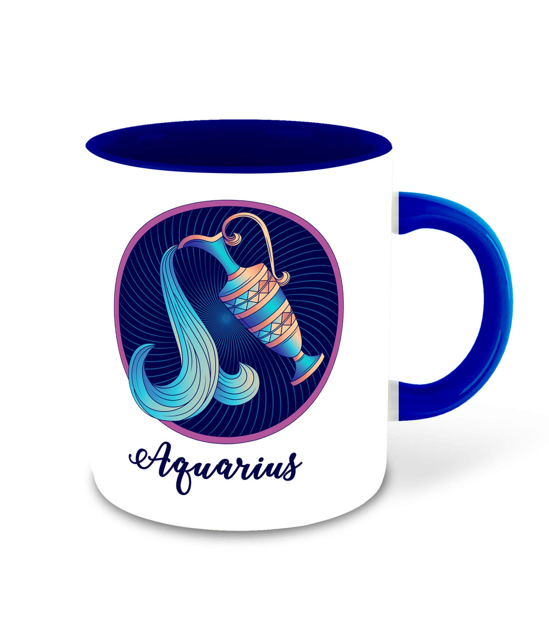 Zodiac Inspired Aquarius Printed Dark Blue Inner Colour Ceramic Coffee Mug | Drink | Milk Cup - Best Gift | Zodiac, Aquarius, Horoscope (Multi 3)