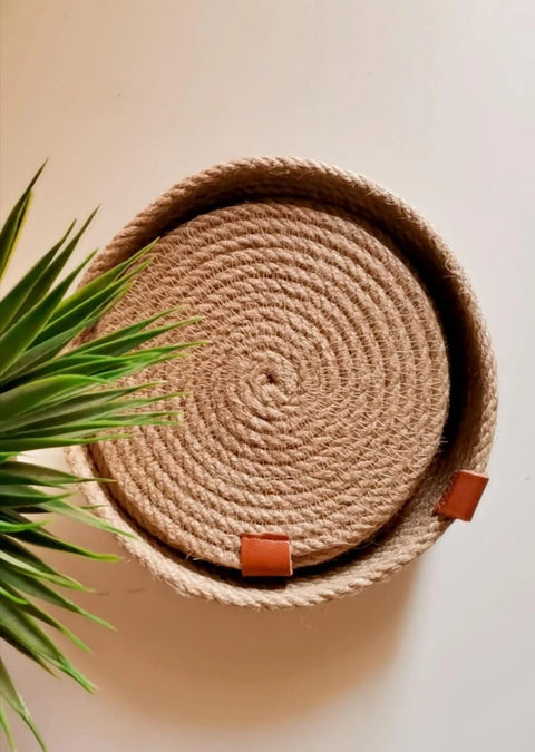 MacrameStore/boho decor - Set Of 6 Coasters & Holder 15CM C - مجموعة 6 قواعد مع المنظم 15سم
