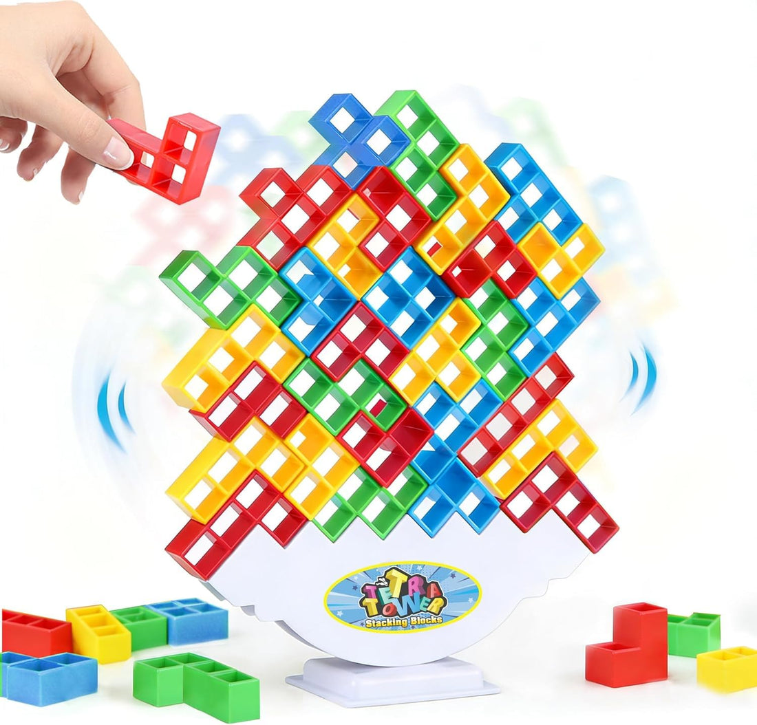 Stacking Tower Toys, 32PCS Board Games for Kids & Adults, 2 players Balance Game Team Building Blocks STEM Toy with Storage Bag, Boys Girls Gifts, Perfect for Family, Parties, Travel