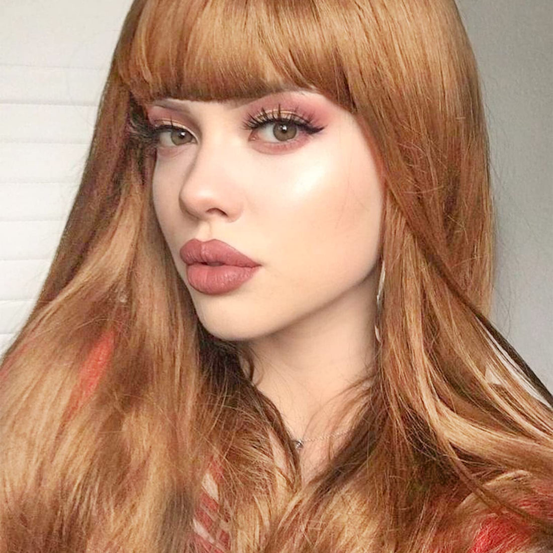 ECIF Light Brown Wigs For Women Natural Synthetic Wigs With Bangs Long Straight Brunette Wig Natural Look Realistic Wig For Daily Party