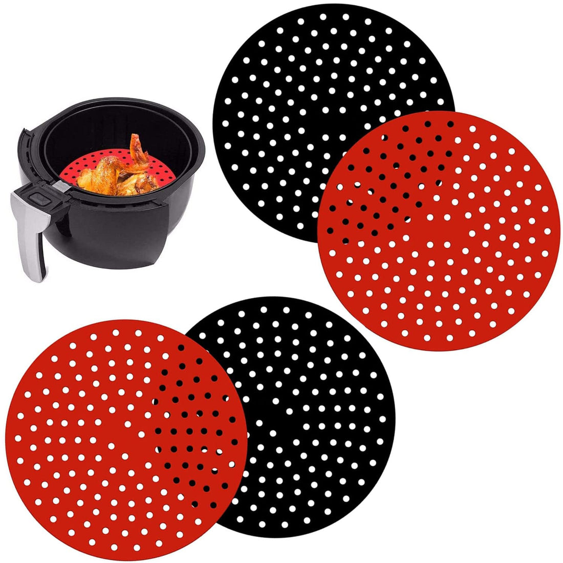 4 Pcs Non Stick Reusable Air Fryer Liners (Round / 8 Inch), Round Silicone Air Fryer Mats, Easy to Clean & Food-Grade | Air Fryer Accessories for Ninja, Gourmia, Power XL, NuWave and More