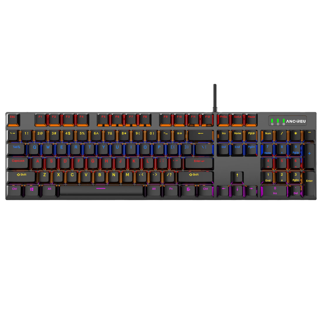 Mechanical Gaming Keyboard, 104 Keys, RGB Flowing Light Effect, USB Wired, Cyan Switches, 9 LED Modes