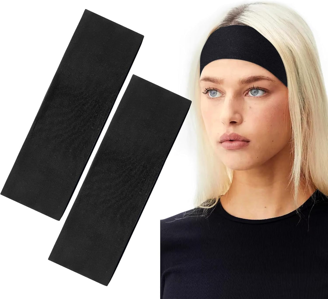 2pcs Plain Stretchy Headbands for Women – Soft Cotton Non-Slip Elastic Hair Bands, Daily Use – Black