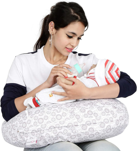 Mom Nursing and Feeding Pillow Multi-Purpose Comfortable Breastfeeding Washable with Removable Cotton Cover (Grey Limecut)