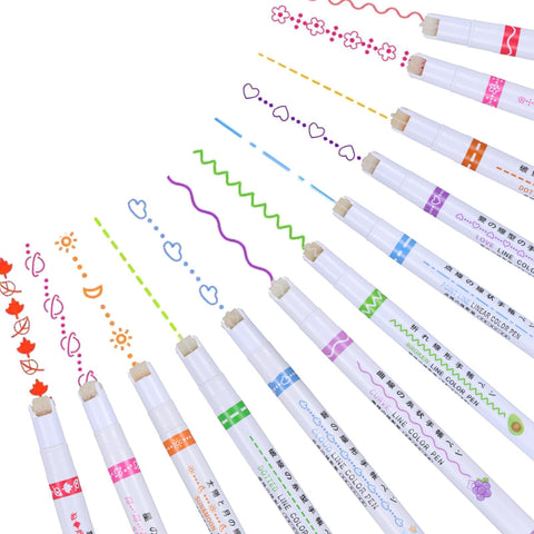 COMNICO 12pcs Magics Border Pen Paper Magics Border Stamp Pens Magicborder Pen Colorful PenRoller for Drawing Note Taking Effortless Decorative Lines