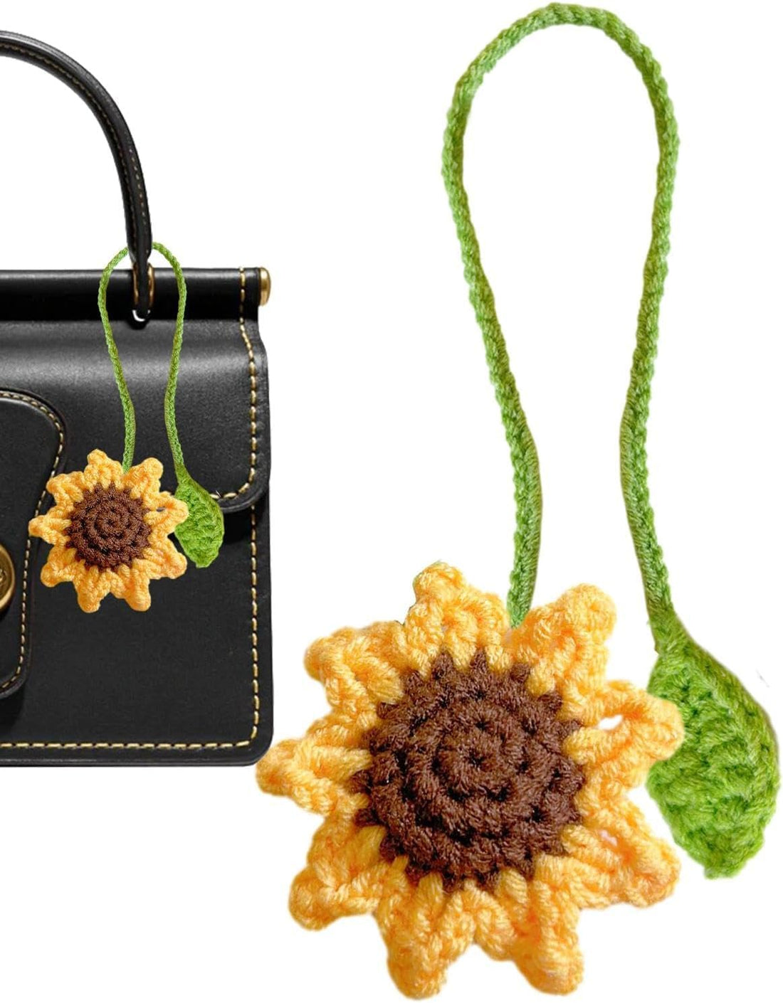 Yellow Cute Crochet Bookmarks - Crochet Sunflower Leaves Bookmark, Sunflower Daisy Bookmarks | Yellow Knitted Flower Keychain Ornament, Car Rare View Hanging Flower, Book Marks for Writer Readers