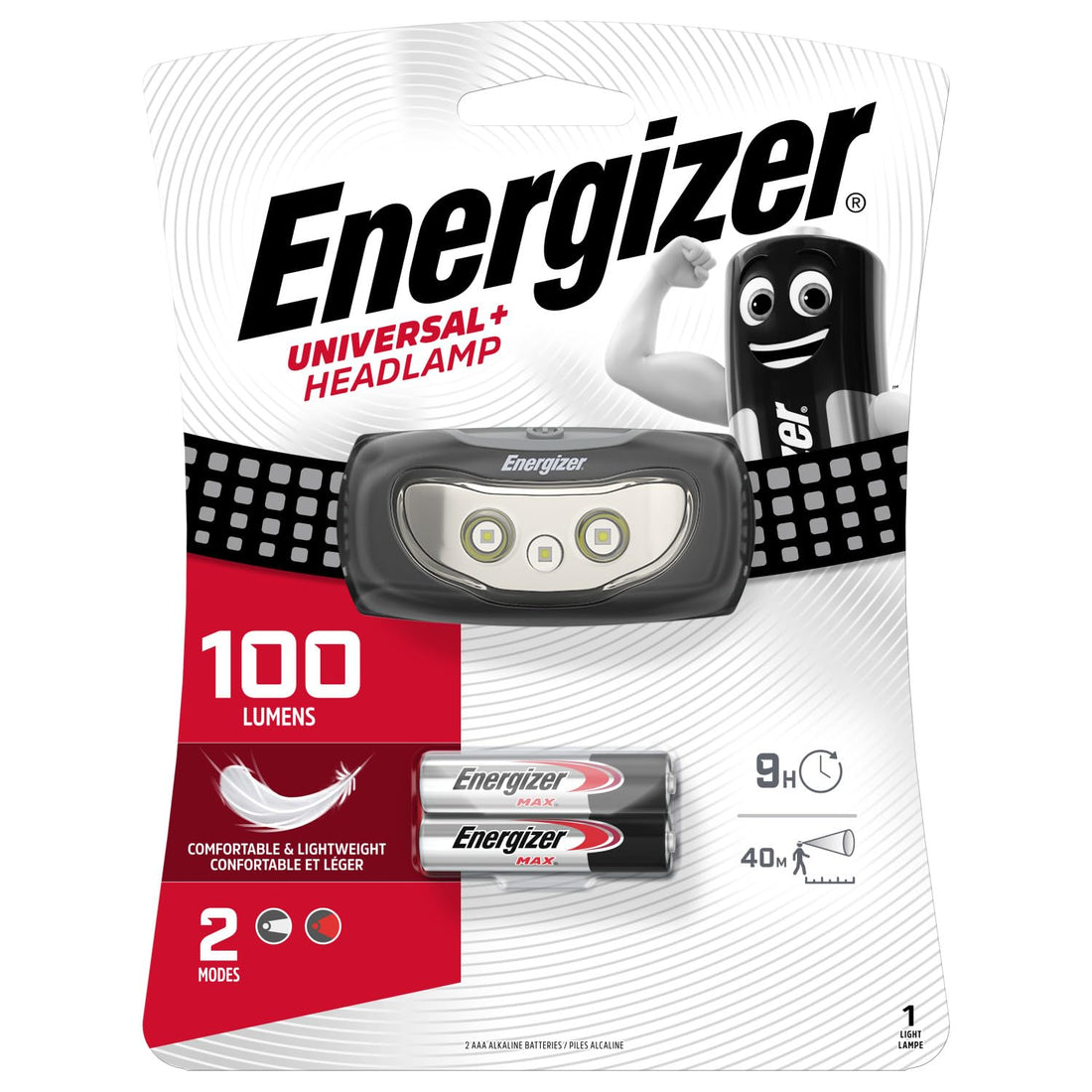 Energizer Led Headlight, Out Door,Hand Free, Champing/Cycling, Universal Plus Led Headlamp - 100 Lumen, Black, HDCU22