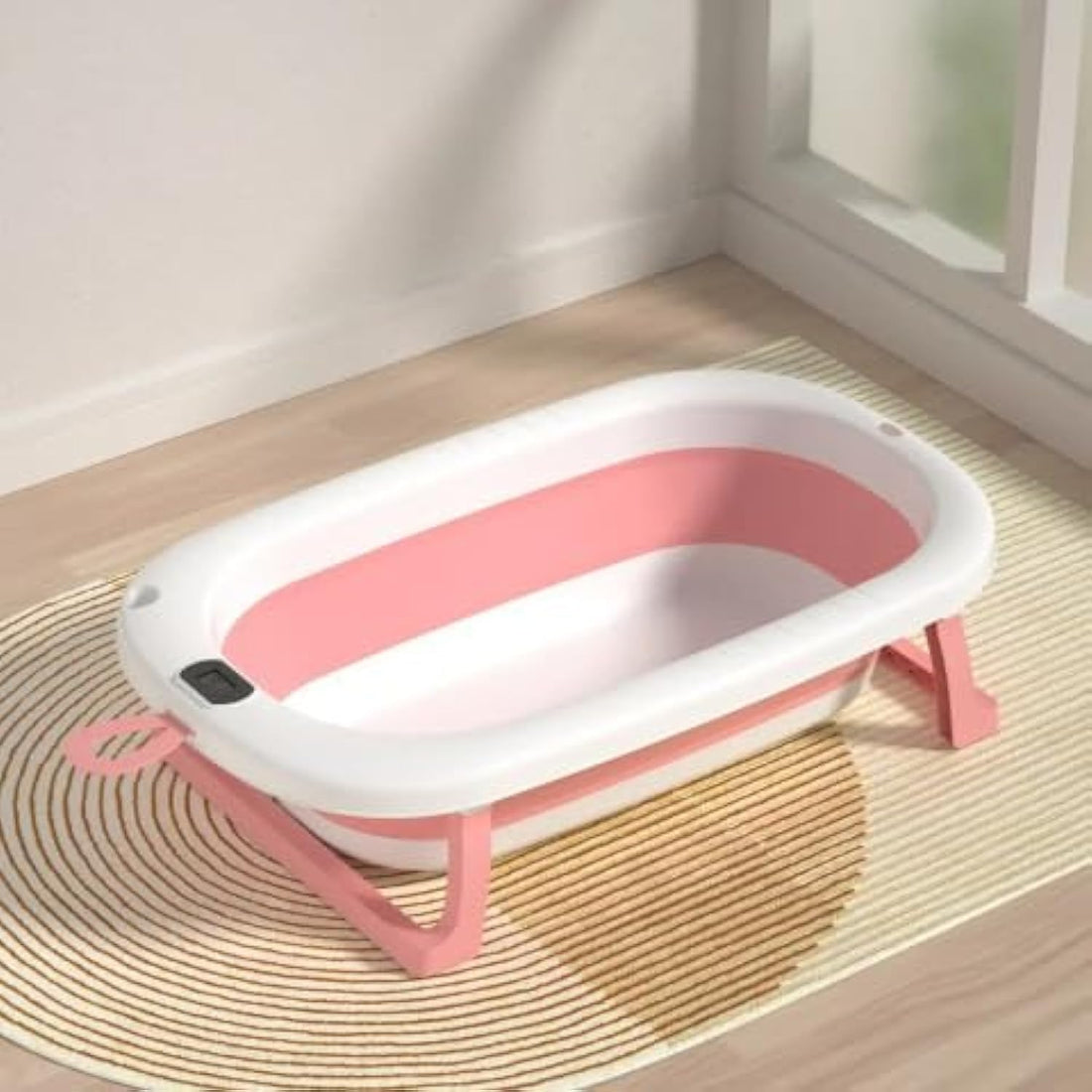 Fantastic-Kids-Toys (PINK) Baby Bath Tub with Temperature Detector, Foldable Non-Slip Bathtub with Hanger for Easy Storage -Newborn, 0-8 Years-885