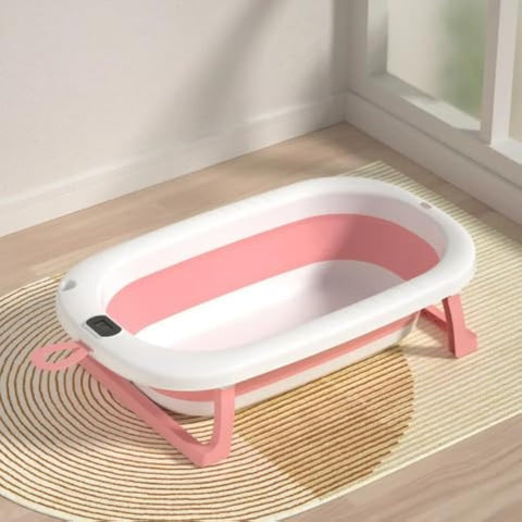 Fantastic-Kids-Toys (PINK) Baby Bath Tub with Temperature Detector, Foldable Non-Slip Bathtub with Hanger for Easy Storage -Newborn, 0-8 Years-885