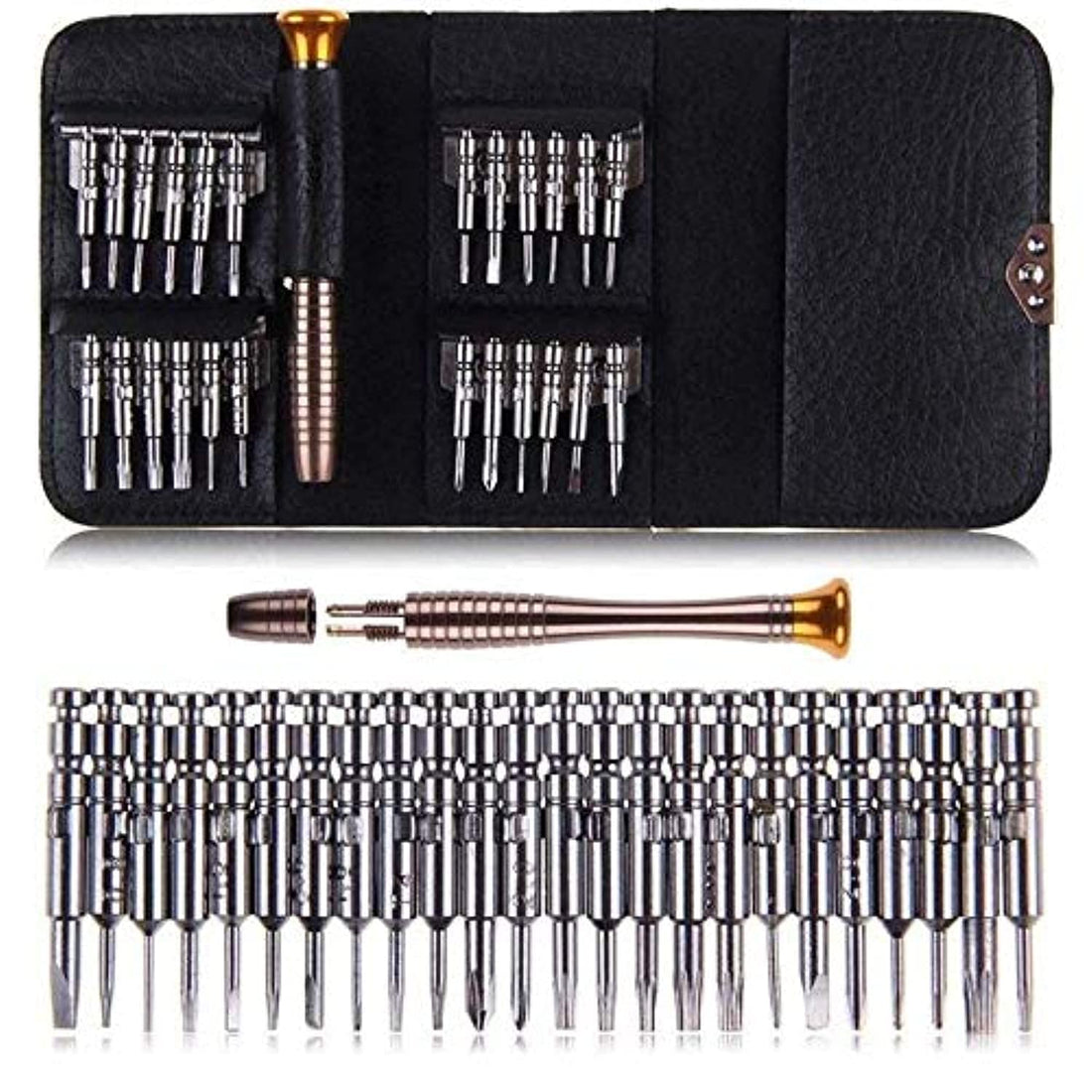 25 in 1 Precision Screwdrivers Set, Mini Portable Screwdriver Repair Tool Kits with Black Leather Bag for Macbook, Mobile Phone, PC Laptop, Tablet, iPad, Watch, Car Keys