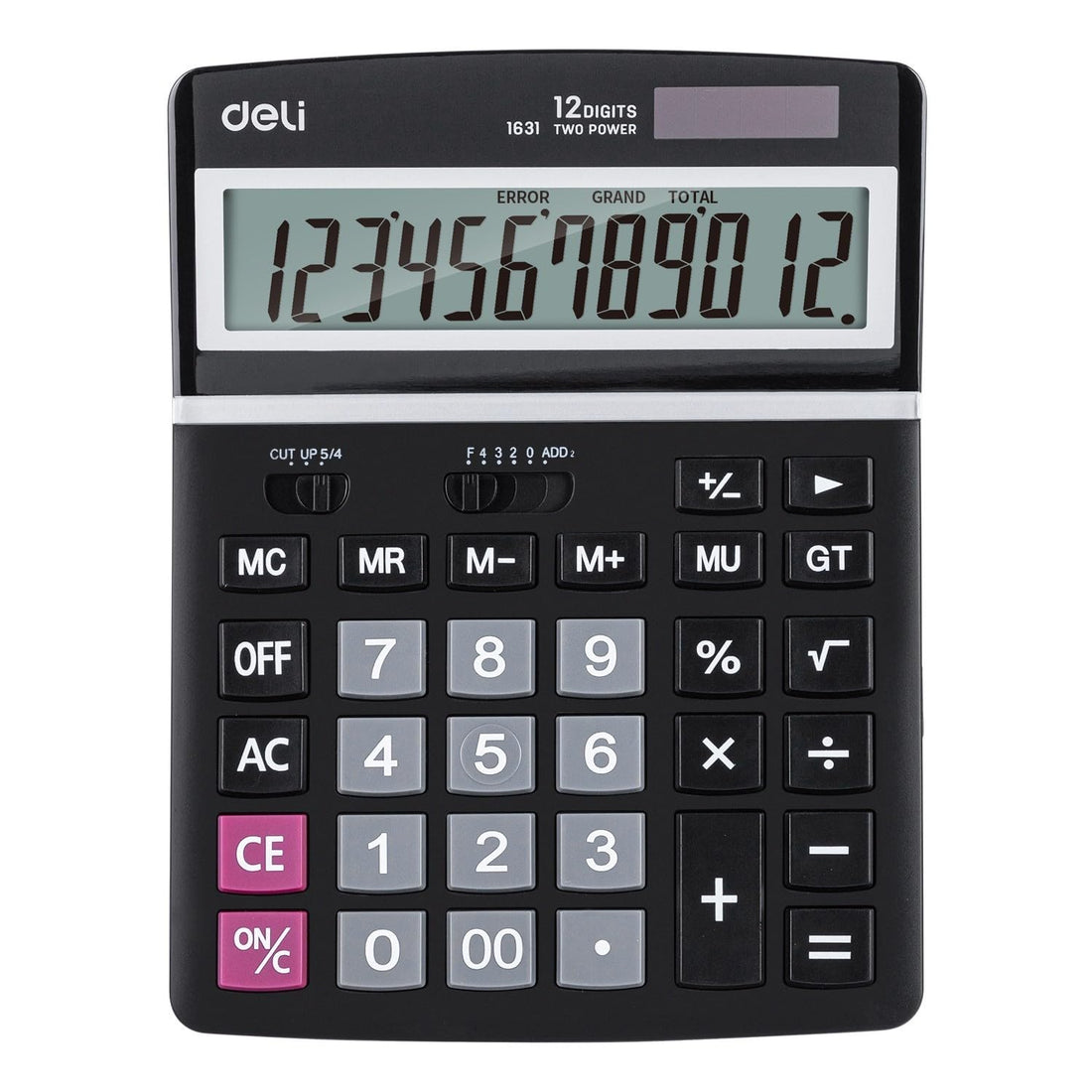 Deli E1631 12 Digits Dual Power Calculator, Black