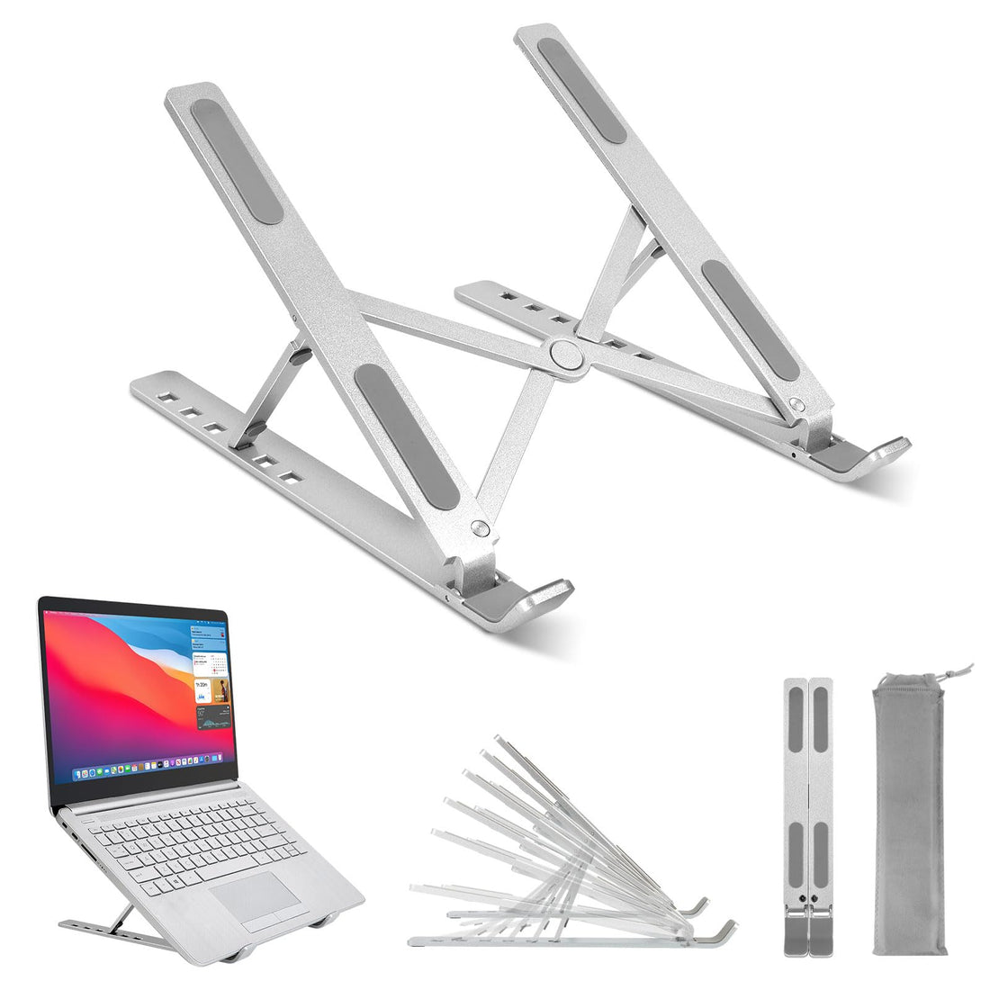 10-17 Inch Aluminium Laptop Stand, Adjustable, Ventilated, Non-Slip, Foldable