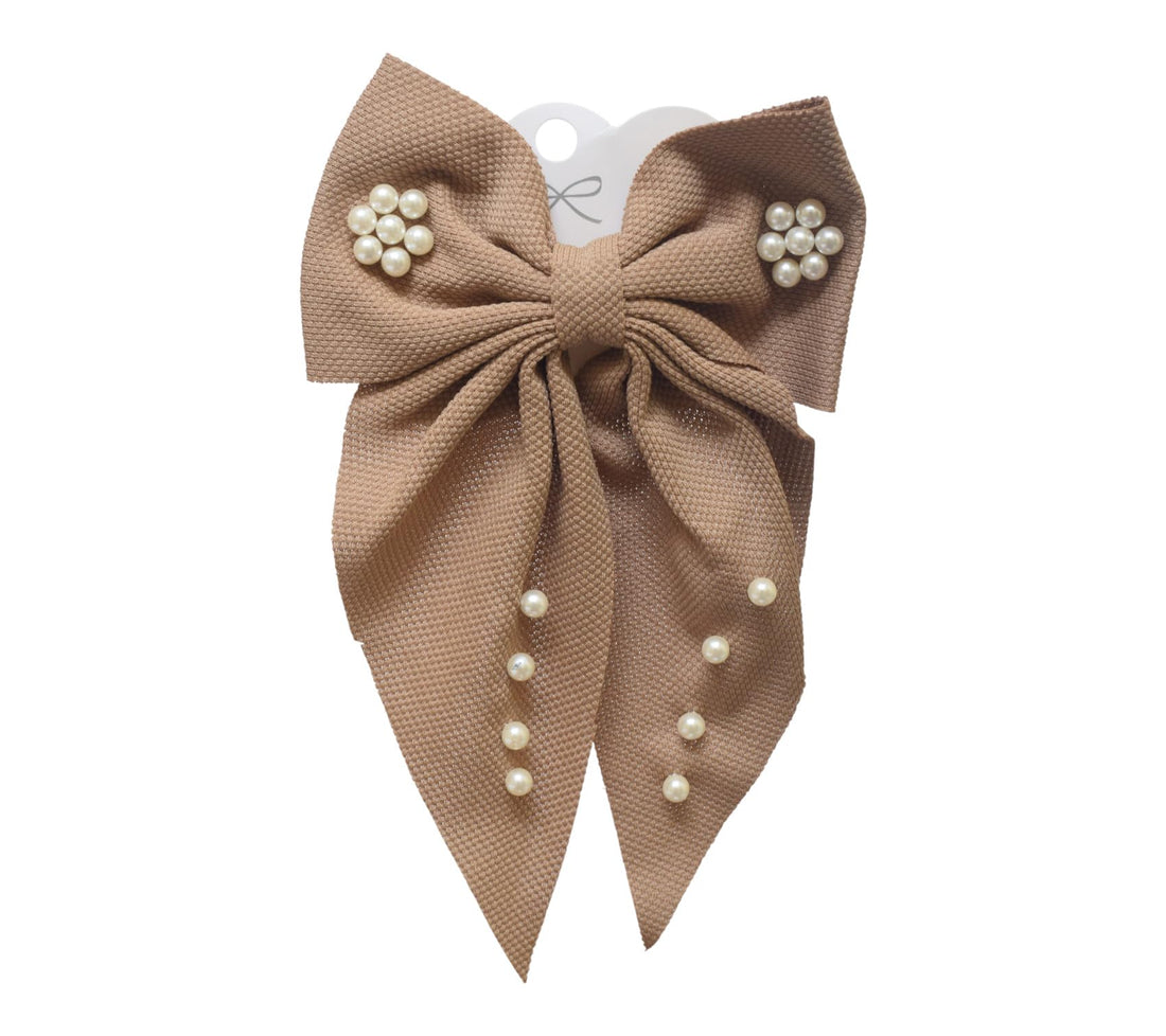 Daphne Girls' Pearl Bow Hair Clips - Brown