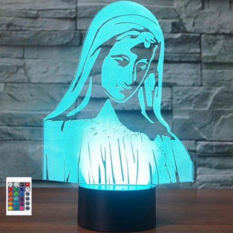 FXUSLGT 3D Virgin Mary Night Light Remote Control Touch Switch 16 Color Change LED Table Desk Lamp Home Decoration Toy Birthday Xmas Kid Children Gift
