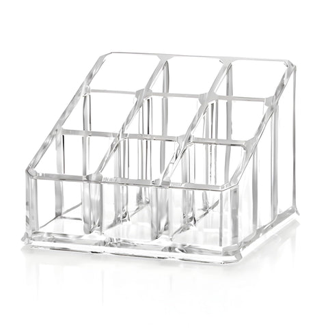 Clear Acrylic 9-Slot Lipstick & Cosmetic Organizer – Compact Makeup Holder for Lipstick, Lip Balm, Essential Oils & More – Transparent Plastic Storage Stand