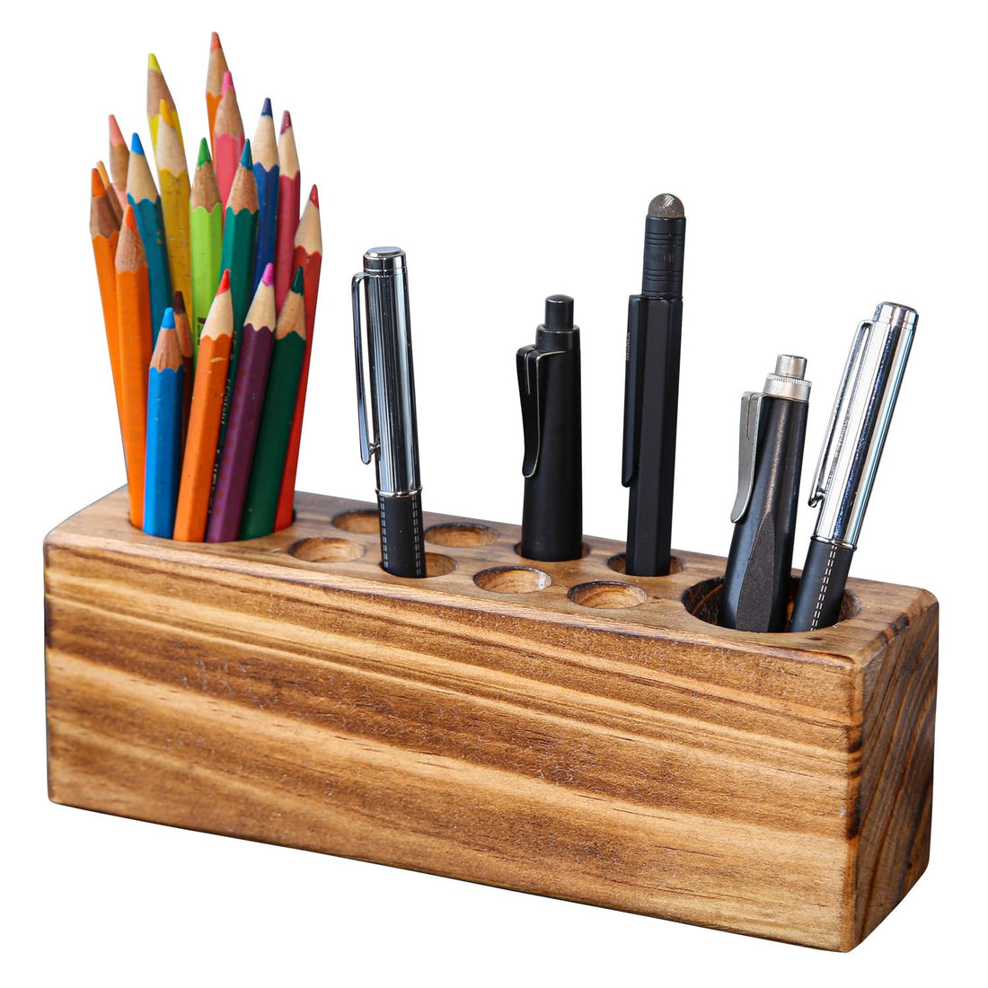 Desk Pen Holder, Solid Wood Desk Pen Organizer, Rustic Wooden Pencil Holder, Fountain Pen Holder, Office Pens Holder for Desk, Fountain Pen Stand