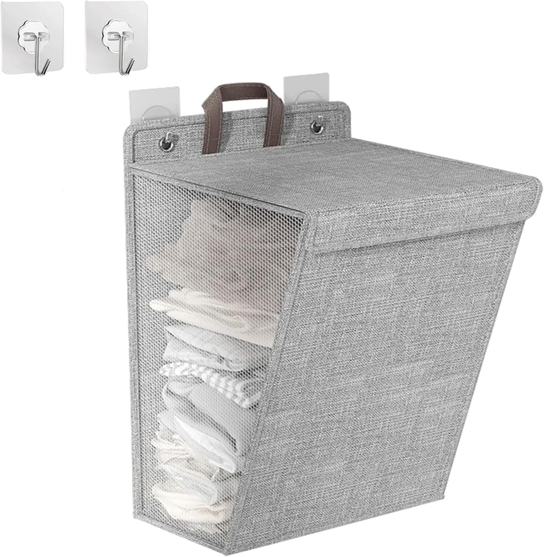 Laundry Basket With Lid - Foldable, Hanging Hamper With Handle - Large Washing Basket, Installation-free, Wall Mounted for Bathroom (1pc)