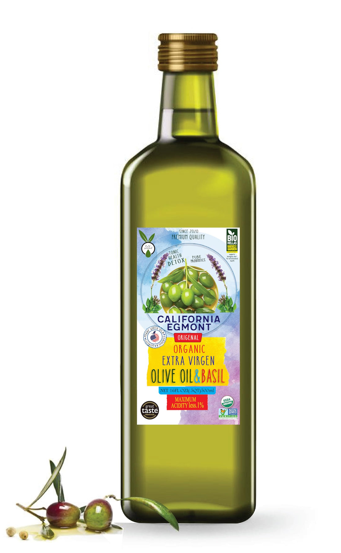 California Egmont Extra Virgin Olive Oil Cold Pressed to Maintain Its Rich and Well-Balanced Flavor, Less Than 1% Acidity (250g, Basil Aged Olive Oil)