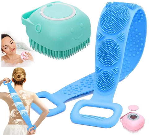 Silicone Body Massage Bath Brush with Soap Dispenser and Silicon Body Back Scrubber & Massager for Deep Cleaning Exfoliating & Massaging Hair Scalp & Body (Multi) (BATH BRUSH)