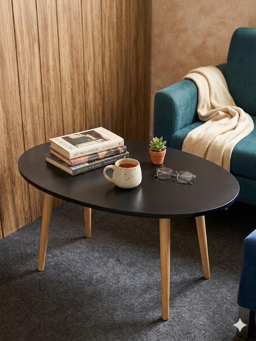 Wooden Coffee Table, 90 cm x 55 cm x 44 cm Size, Black/Rivoli