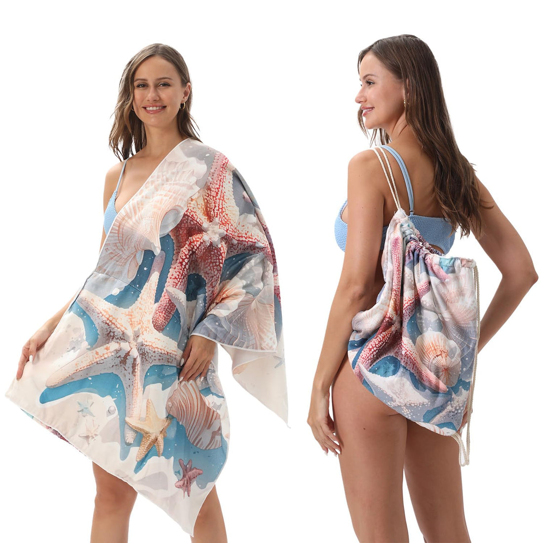 2-in-1 Foldable Beach Towel Backpack- Convertible Storage Bag, Portable Travel Mat for Swimming, Picnic, Vacation Essentials (starfish, 80 * 160cm)