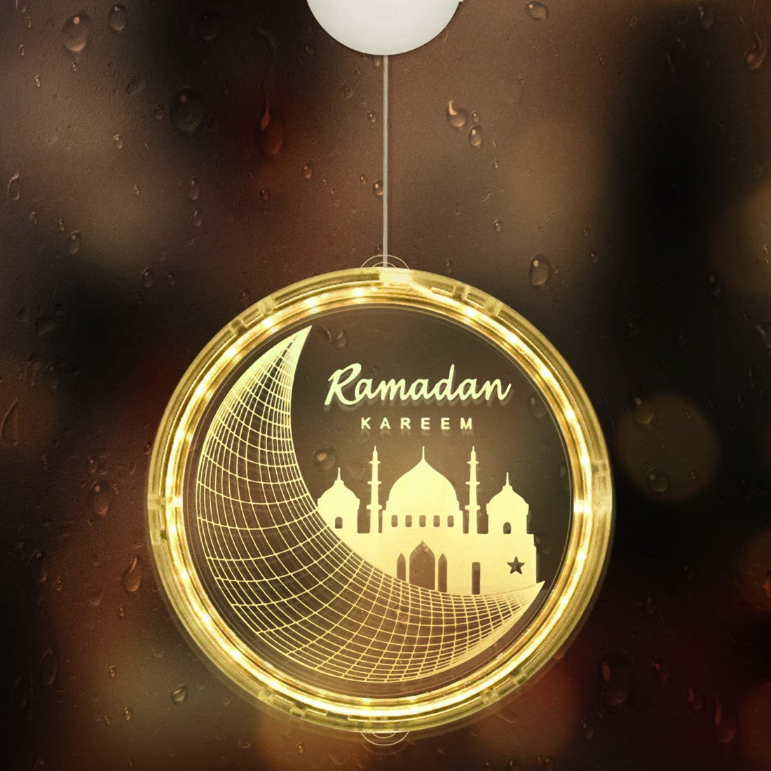 Eid Ramadan Fairy Lights, Eid Ramadan Decorative Window Lights, Moon and Castle Hanging Lights with Suction Cup, Portable, Ramadan Light Decoration for Outdoor Indoor Use, Mubarak Home Lamp