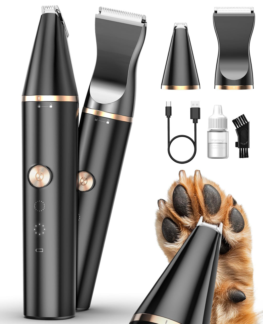 oneisall Dog Paw Trimmer with Double Blades, Silent Dog Clippers and Grooming Kit for Dogs and Cats
