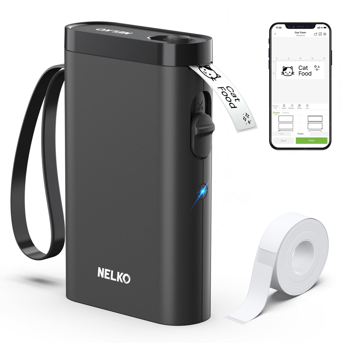 Nelko Label Maker Machine with Tape, P21 Portable Bluetooth Label Printer, Wireless Built-in Cutter Sticker Maker Mini Label Makers with Multiple Templates for Organizing Storage Office Home, Black