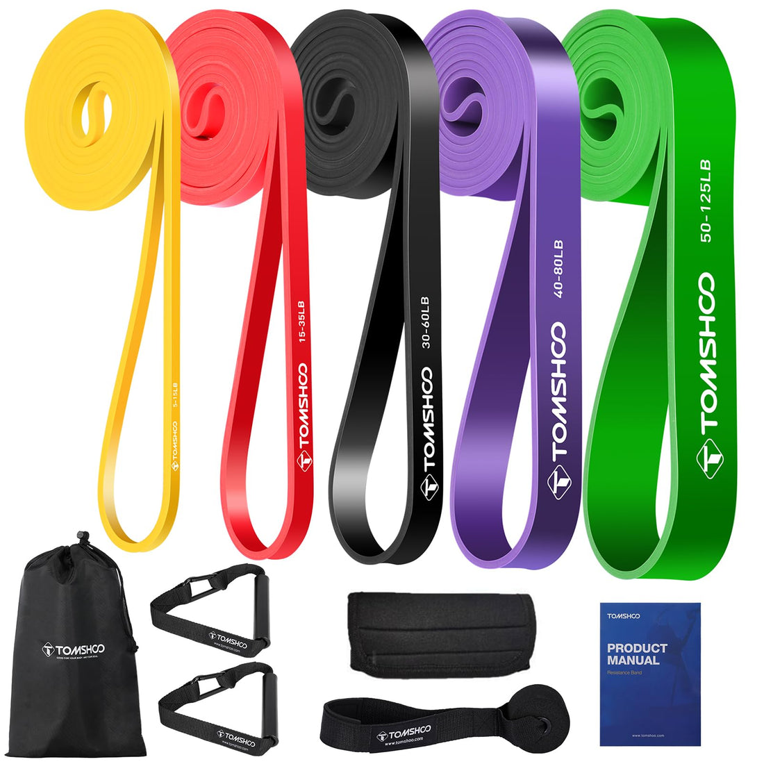 TOMSHOO Resistance Bands, 5PCS Latex Skin-Friendly Pull Up Assist Bands Set for CrossFit, Stretching, Powerlifting, Gym, Home, Yoga, Strength Training, Pilates, Workout Bands for Women and Men