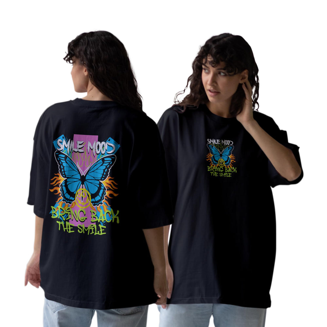 Oversized Women's T-Shirt with Butterfly Print, 100% Cotton