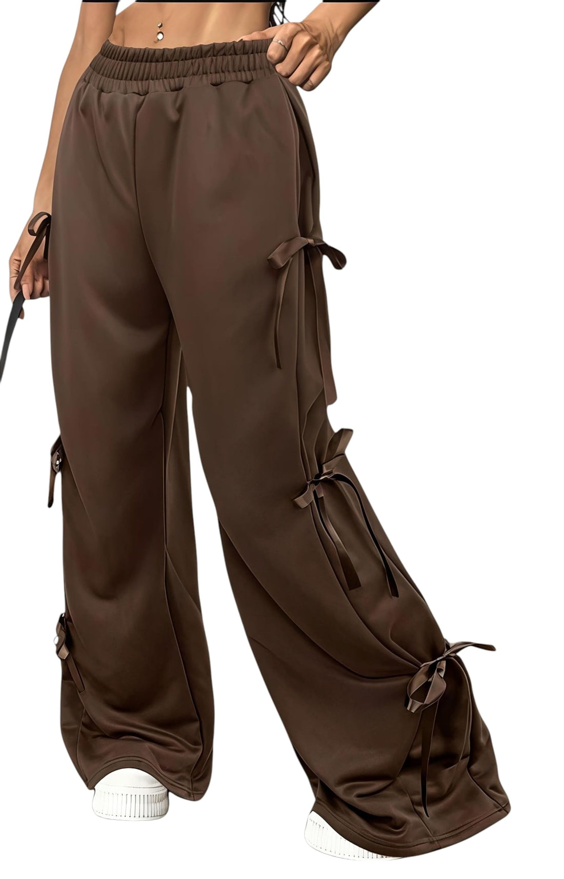 Women's Oversize Wide Side Bows Pants - Soft Milton Material - Outdoor Casual Pants | MEZA