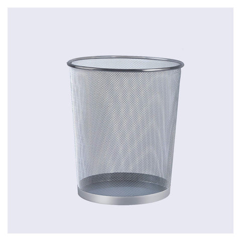YI0877CHANG Garbage Bin Round Mesh Wastebasket Recycling Bin Wrought Iron Hollow Trash Can Household Metal Without Cover Waste Basket for Office Bathroom Living Room Step Trash (Size : Silver-18L)
