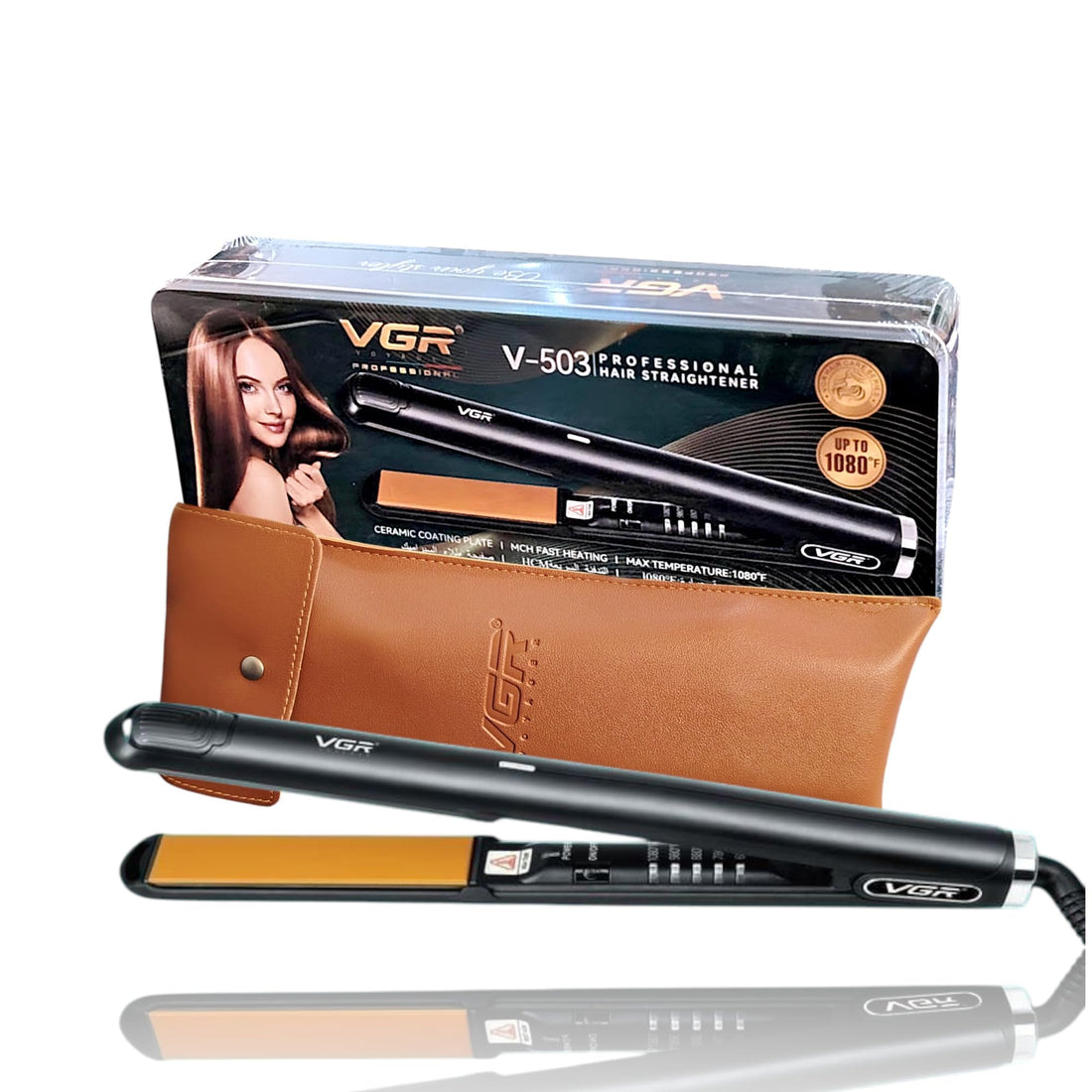 VGR V-503 Professional Hair Straightener, 1 Inch Ceramic Plates, 11 Temperature Settings, 25-Second Heat-Up, Dual Voltage, with Carry Case