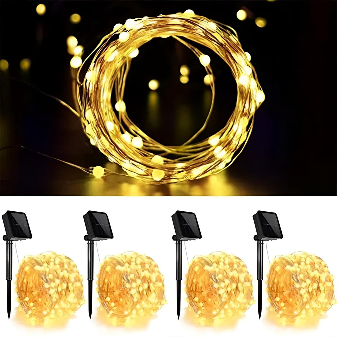 Fairy Lights - Solar powered waterproof copper wire strings emitting warm white light ideal for enhancing outdoor garden parties and decorations