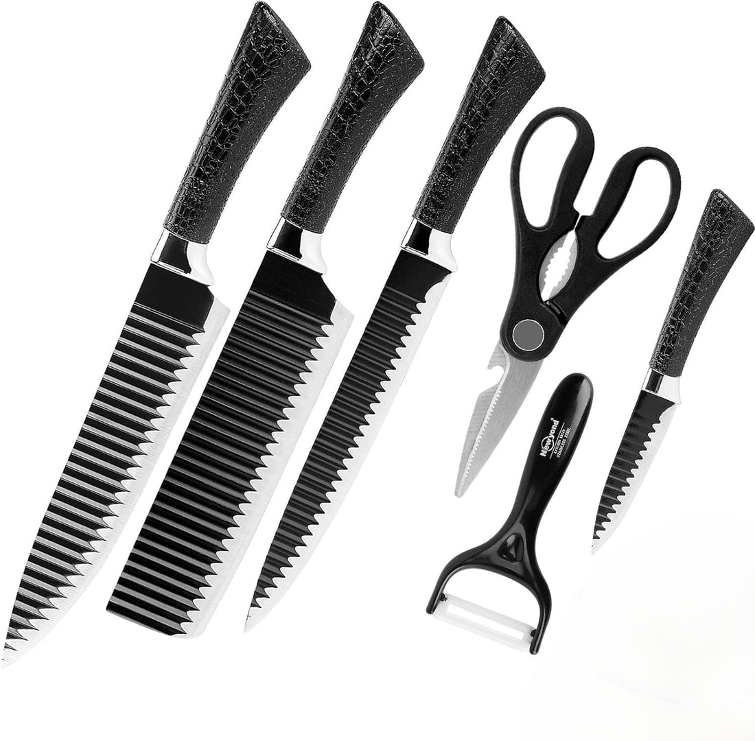 Professional Kitchen Knife Set 6PCS – Chef Knife, Cleaver, Utility Knives, Vegetable Peeler & Scissors, Stainless Steel Cooking Knife Kit with Comfortable Grip and Storage Box