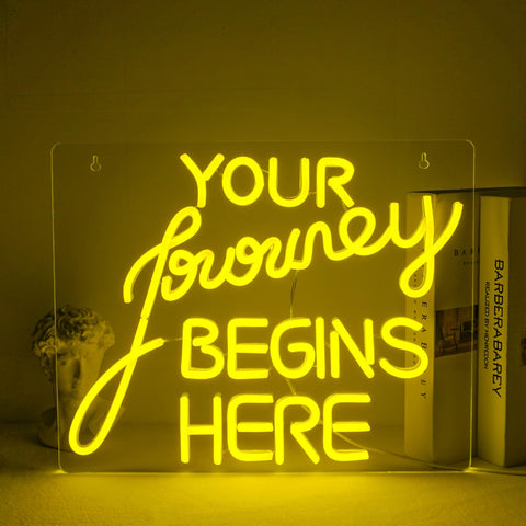 NOSUN Journey Begin Neon Sign Wedding LED Sign Yellow Neon Lights for Wall Decor Neon Light Sign Wall Art with USB Encourage Neon Signs for Bedroom Bar Pub Club Rave Apartment Home Party