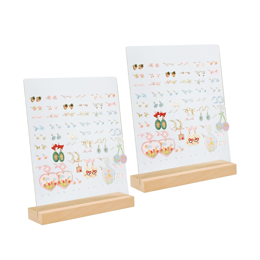 WILLOWDALE 2 Pieces Earring Organizer Earring Display Stand Jewelry Retail for Selling Acrylic Earring Holder Acrylic Sign Stand Jewelry Displays with Solid Wooden Bases Girls Room Decor