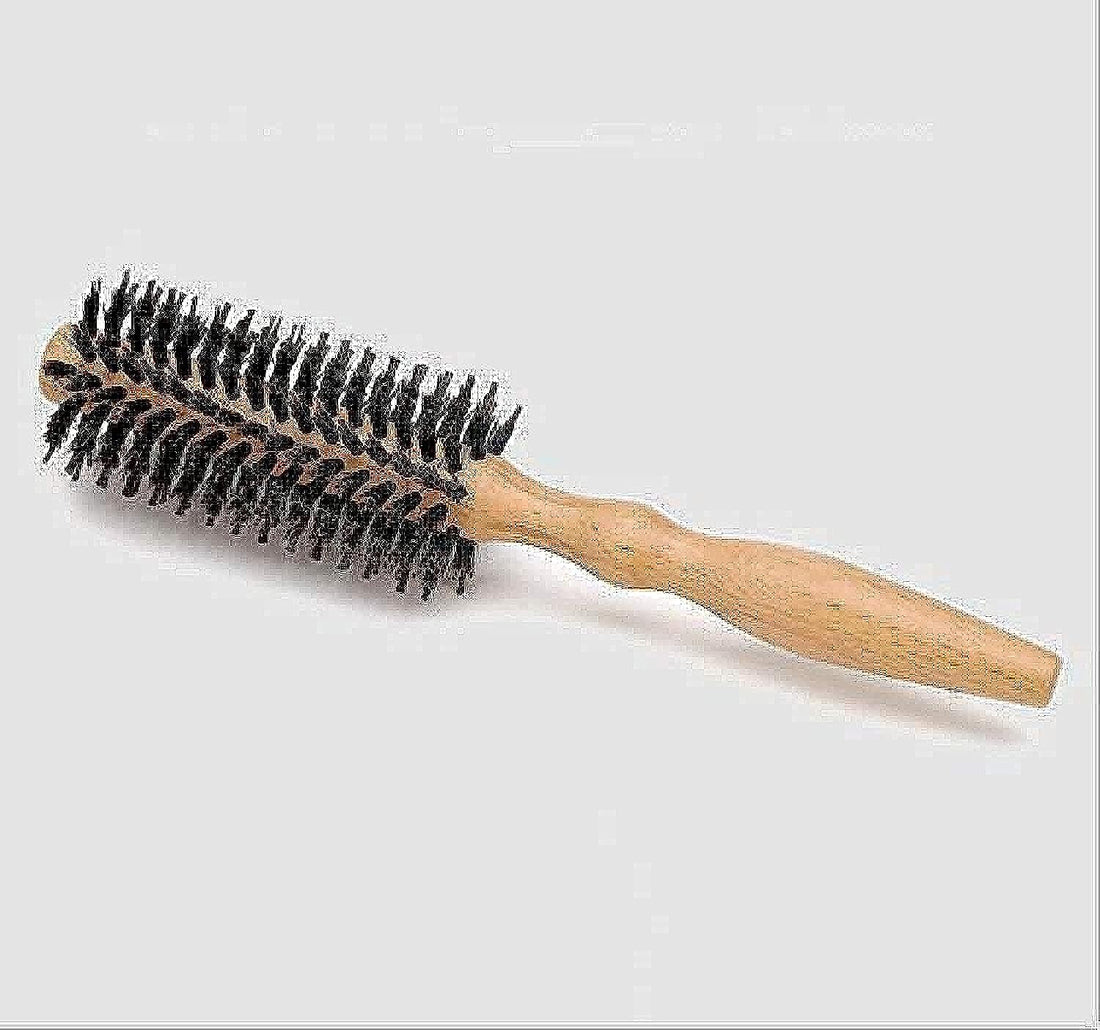 YUYUE Bristle Round Styling Brush - Blow Dryer & Curling Roll Hairbrush with Natural Wooden Handle (Twill)