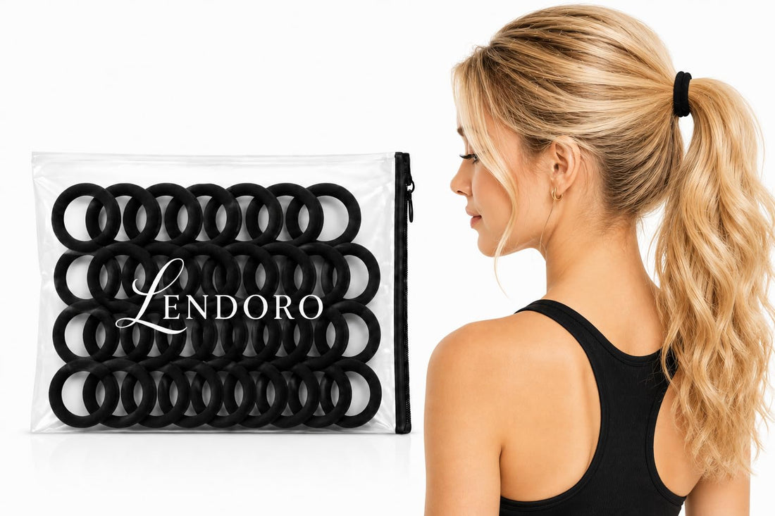 LENDORO Premium Hair Ties, Black, Soft Fabric, High Elasticity, Strong Hold, No Damage, All-Day Comfort (50 Piece)