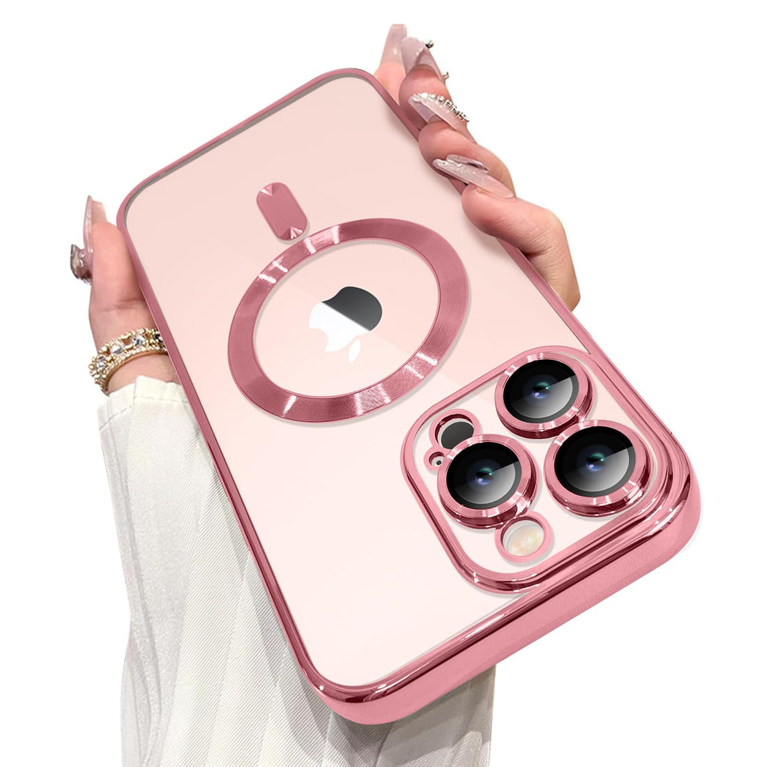 OOK Magnetic Case Made for iPhone 16 Pro (6.3 Inch) [Built-in Camera Lens Protector] [Compatible with MagSafe] Soft TPU Anti-Scratch Shockproof Protective Slim Clear Case for Women Men - Pink